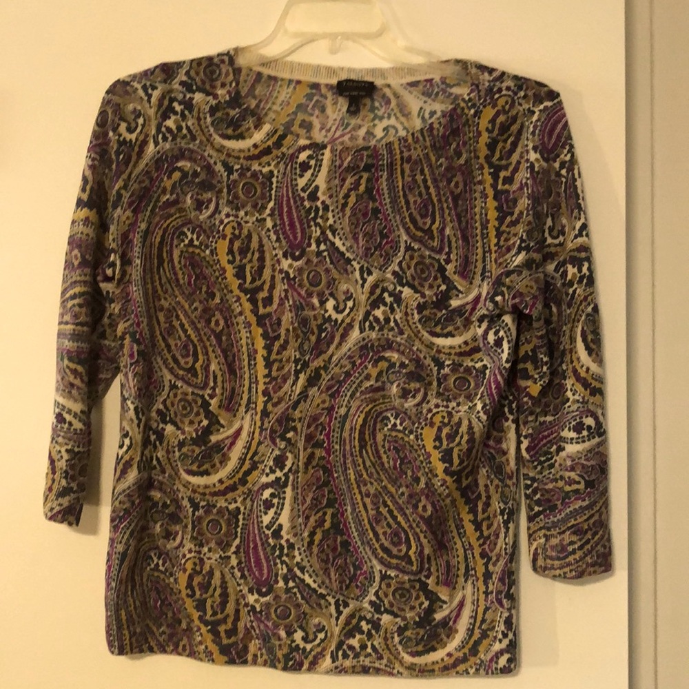 Talbots crewneck multicolor Merino wool 3/4 sleeve sweater.